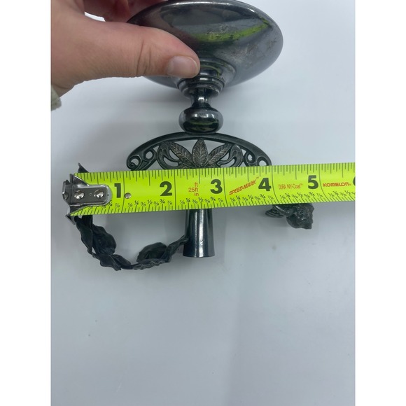 Aurora Antique Silver Triple Plate Candlestick Holder Ornate Floral Metal 5" - Picture 6 of 12